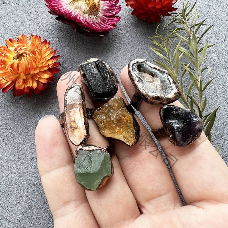 Cross -border rings medieval retro obsidian rough rod Lazada jewelry supply