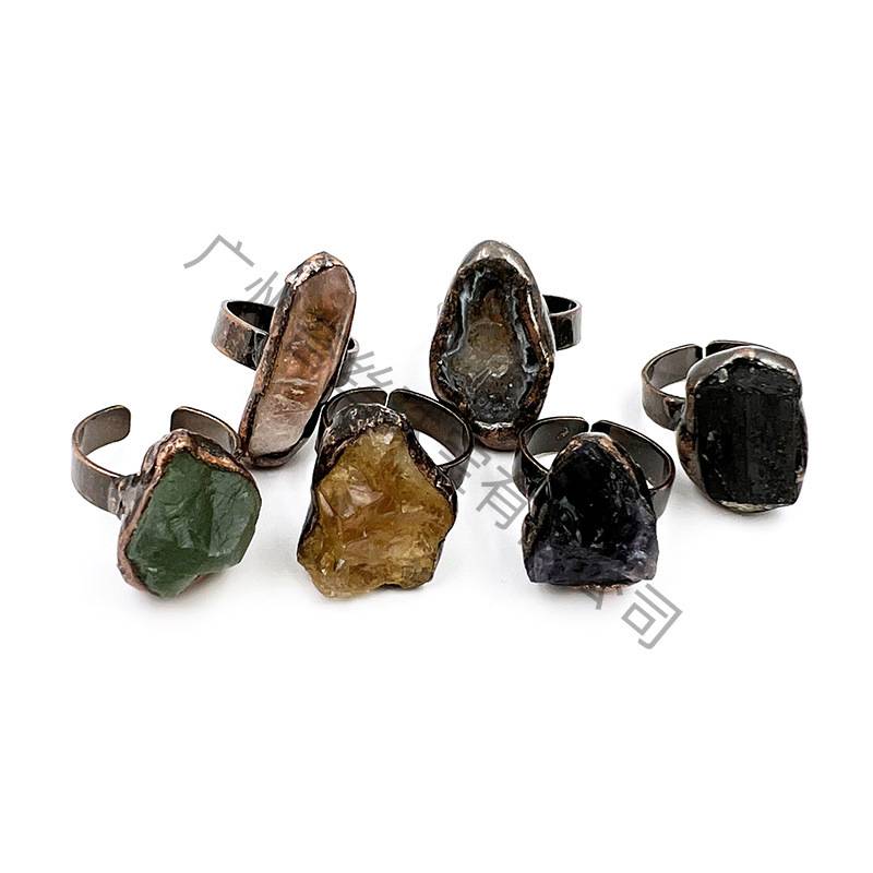 Cross -border rings medieval retro obsidian rough rod Lazada jewelry supply