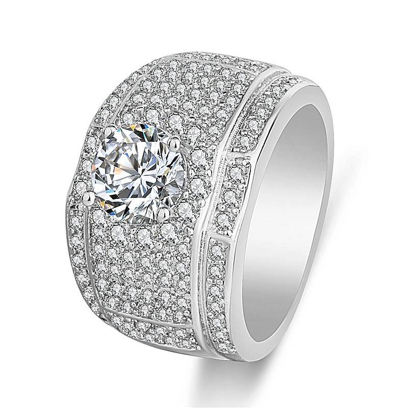 WISH hot -selling cross -border luxury group is full of drilling men's rings luxury European and American silver rings