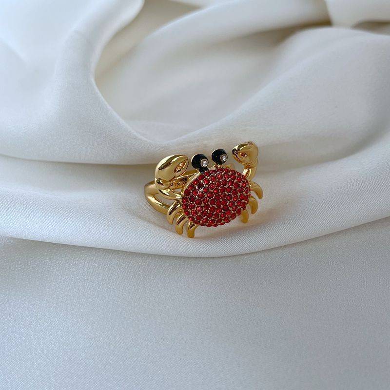 Fashion Light Diamond Red Gem inlaid Crab Ring JZ2