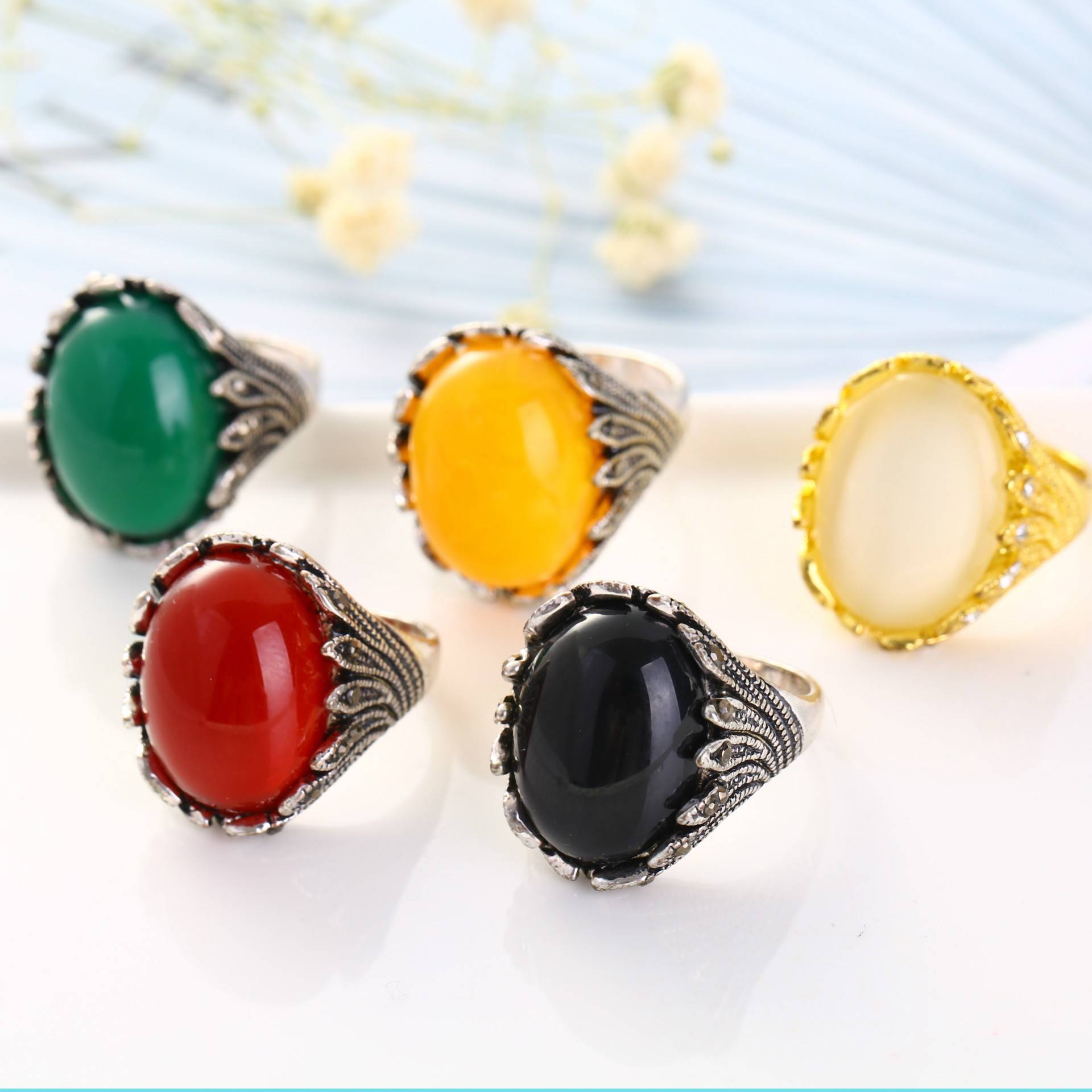 European and American 18K golden ancient silver rings retro diamond eye stone rings to old craftsmanship