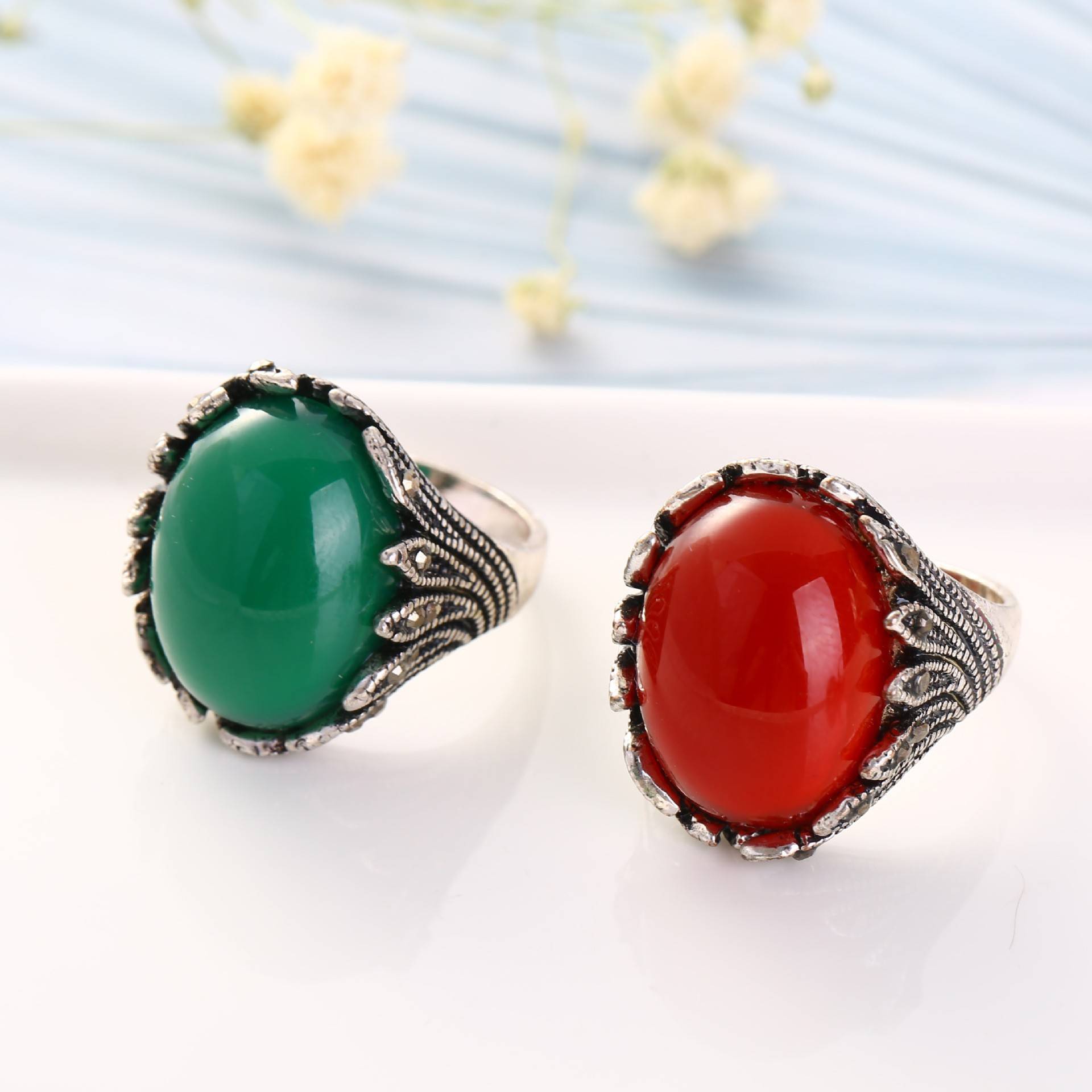 European and American 18K golden ancient silver rings retro diamond eye stone rings to old craftsmanship