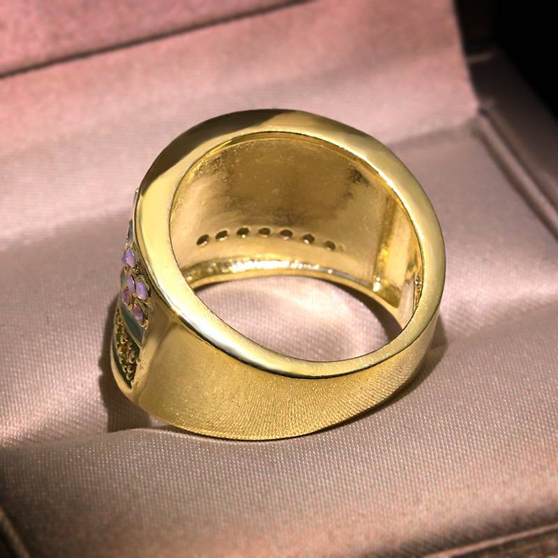 Ring Women's Creative New European and American Cross -Border Explosion Drops of Tree Flower Accessories Retro Ring Small Jewelry