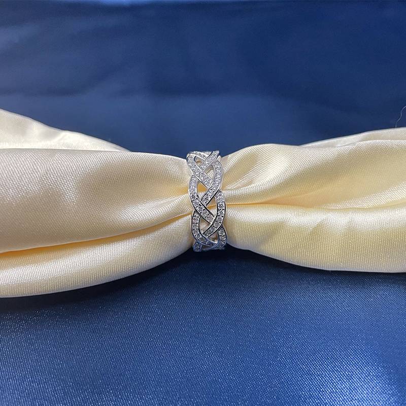 New Silver Ringzi Free Shipping 925 Silver Inlays Diamond Ring Ring Women's Hollow Interweaving Ring Ring European and American Wide Version