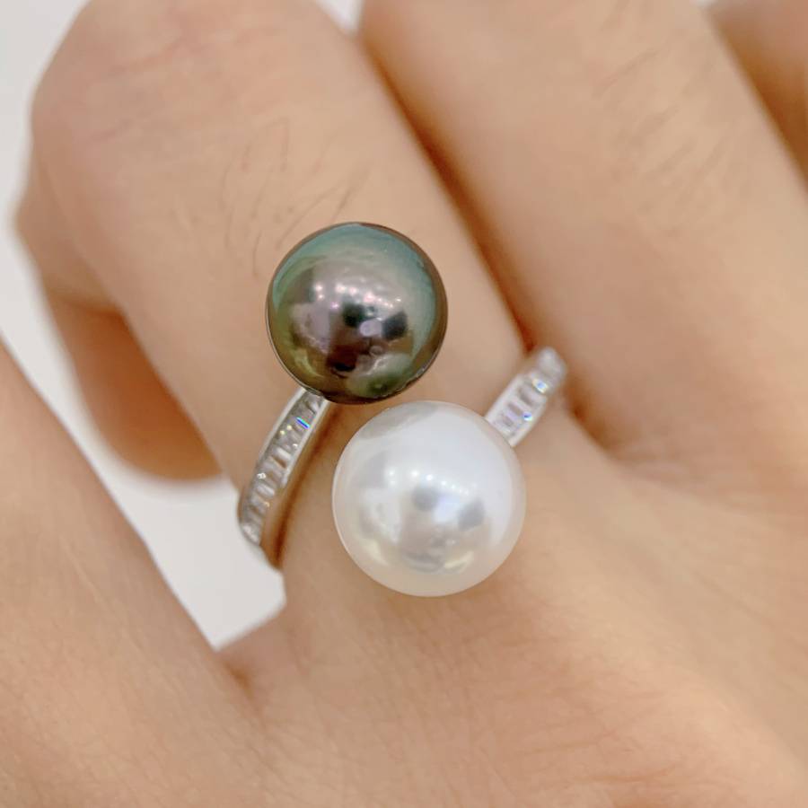 DIY accessories new S925 sterling silver simplicity staircase brilliant double bead pearl ring wild temperament rings empty support