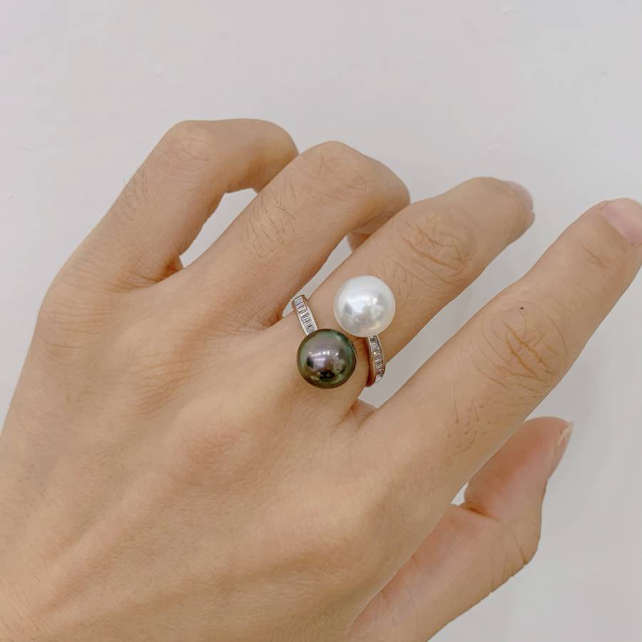 DIY accessories new S925 sterling silver simplicity staircase brilliant double bead pearl ring wild temperament rings empty support