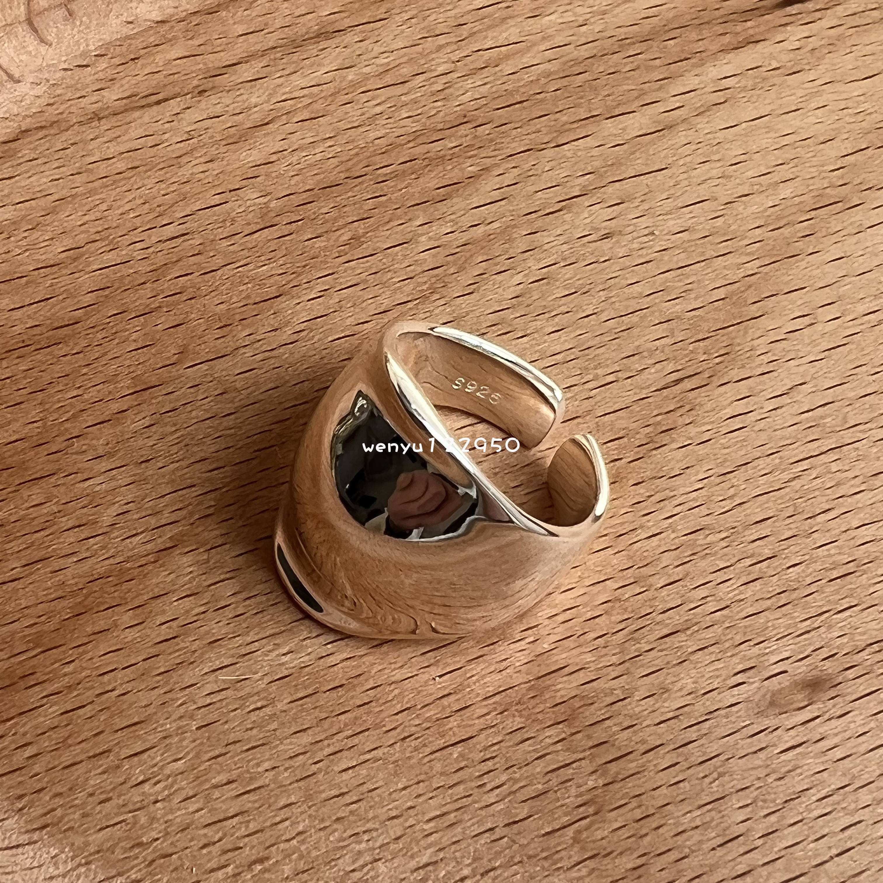 Japanese niche design sensor, the whole body S925 sterling silver trend opening wide face ring