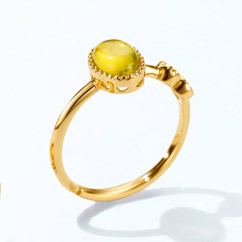 Simple opening geometric ring S925 Silver Amber Europe and the United States Induition Women's Personality Fashion Round Silver Ring