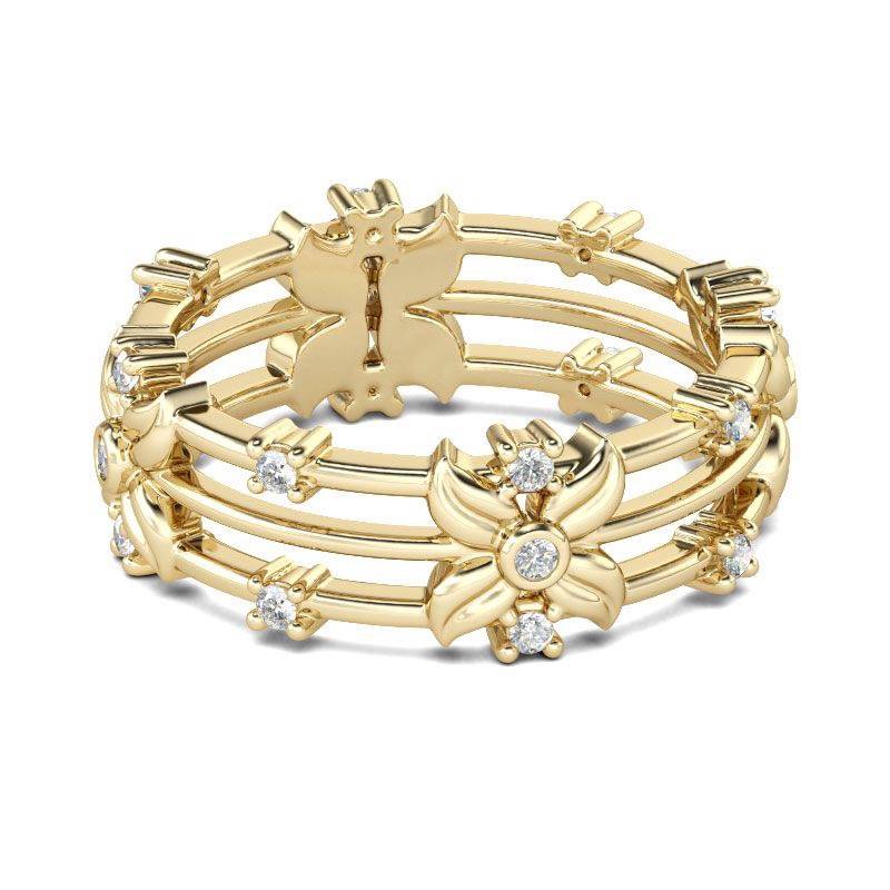 New hot -selling European and American accessories exaggerated hollow single drill simple line line flowers world butterfly ring
