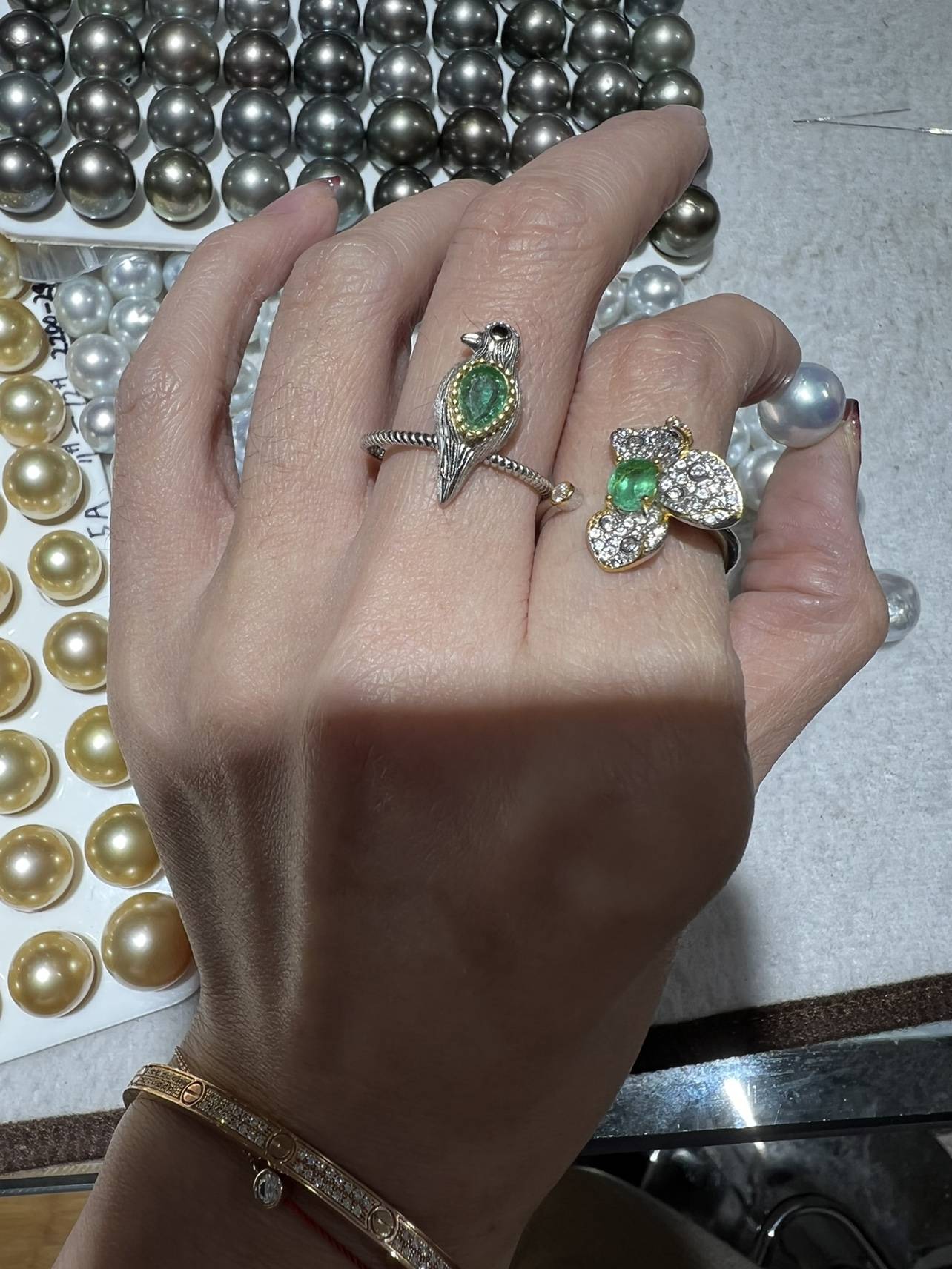 Yi Shili Yincai President Green Ring Earrings Sapphire Earrings Retro Bird Ring Simple Earrings Flower Ring Silver