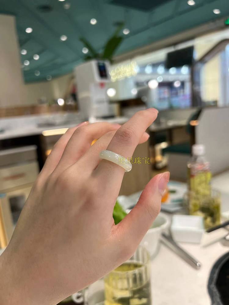 Natural Xinjiang Hetian Jade Baiyu Ring Male Women and Women's Details Tailing Jade Stone Ring Circle Jewelry Gift