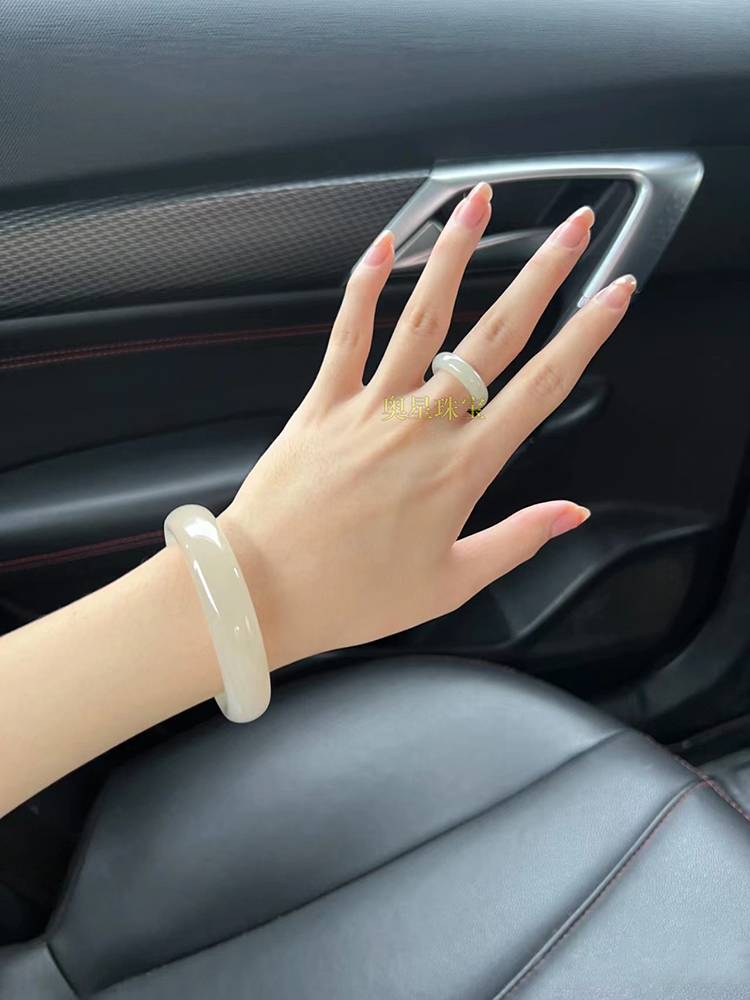 Natural Xinjiang Hetian Jade Baiyu Ring Male Women and Women's Details Tailing Jade Stone Ring Circle Jewelry Gift