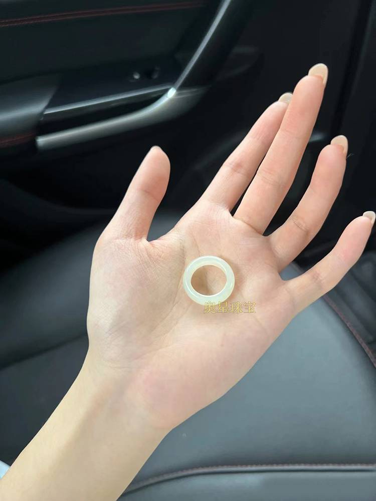 Natural Xinjiang Hetian Jade Baiyu Ring Male Women and Women's Details Tailing Jade Stone Ring Circle Jewelry Gift