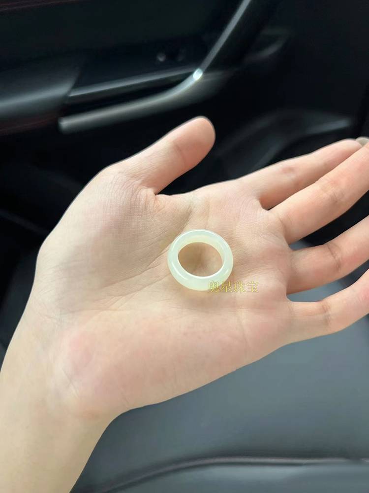 Natural Xinjiang Hetian Jade Baiyu Ring Male Women and Women's Details Tailing Jade Stone Ring Circle Jewelry Gift