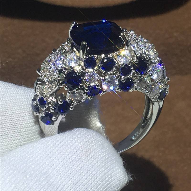 Wish Europe and the United States luxury exaggerated Big blue diamond ladies ring exquisite fashion jewelry sapphire ring cross -border