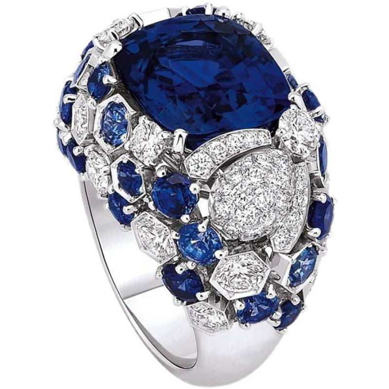 Wish Europe and the United States luxury exaggerated Big blue diamond ladies ring exquisite fashion jewelry sapphire ring cross -border