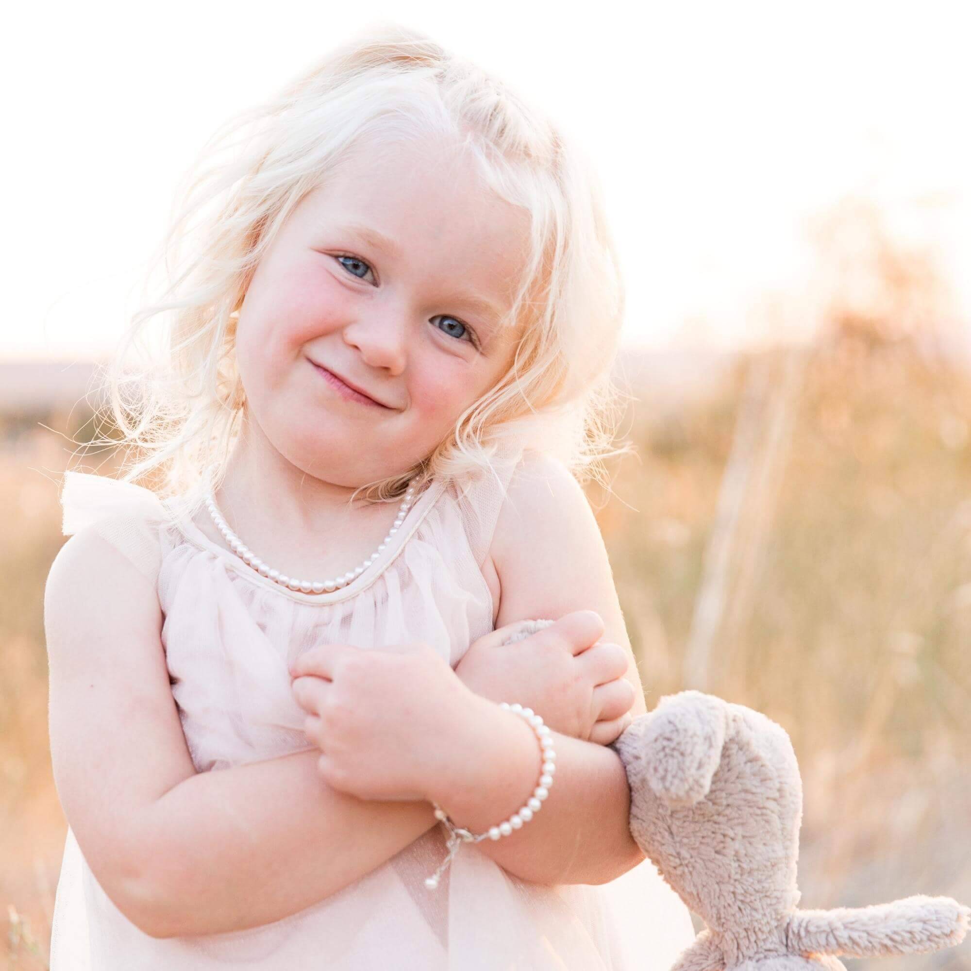 PearLeam Children's Baby Aurora Light Tample Akoya Pearl Necklace Bracelet Ring Set