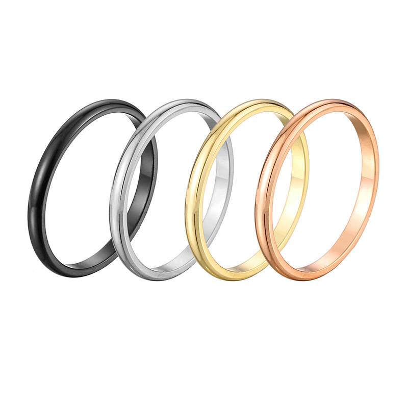 European and American new fashion minimalist optical noodle titanium steel ring plated 18K rose golden spherical stainless steel couple ring female