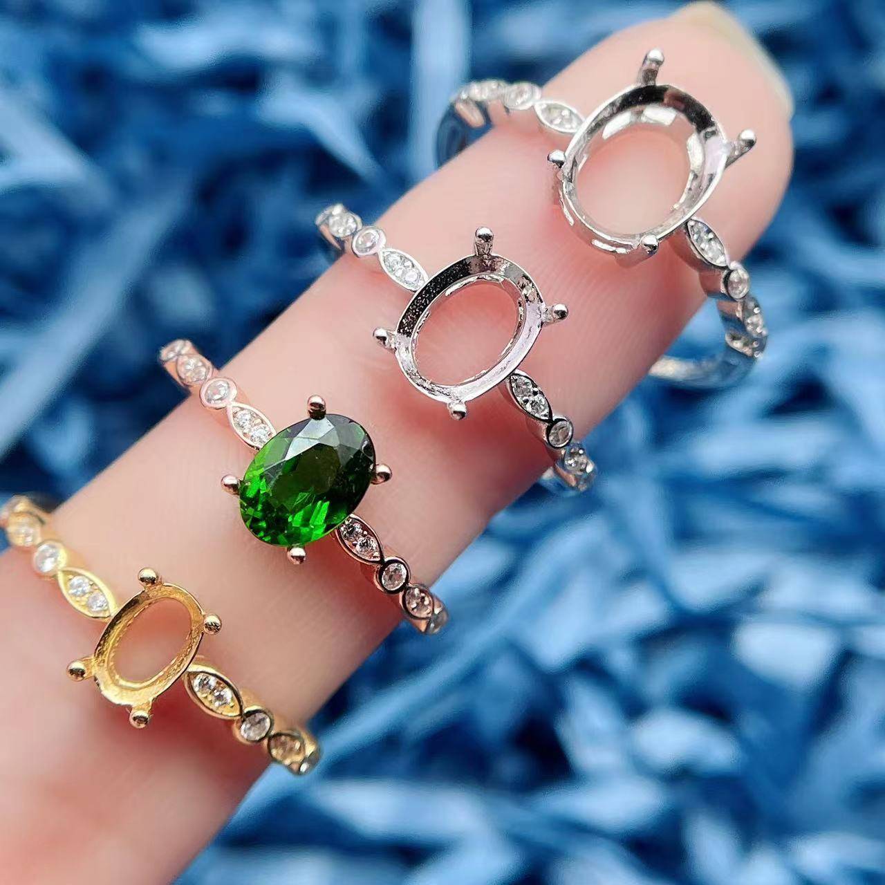 S925 ring empty elliptical multi -dimensional simple and exquisite ring custard silver