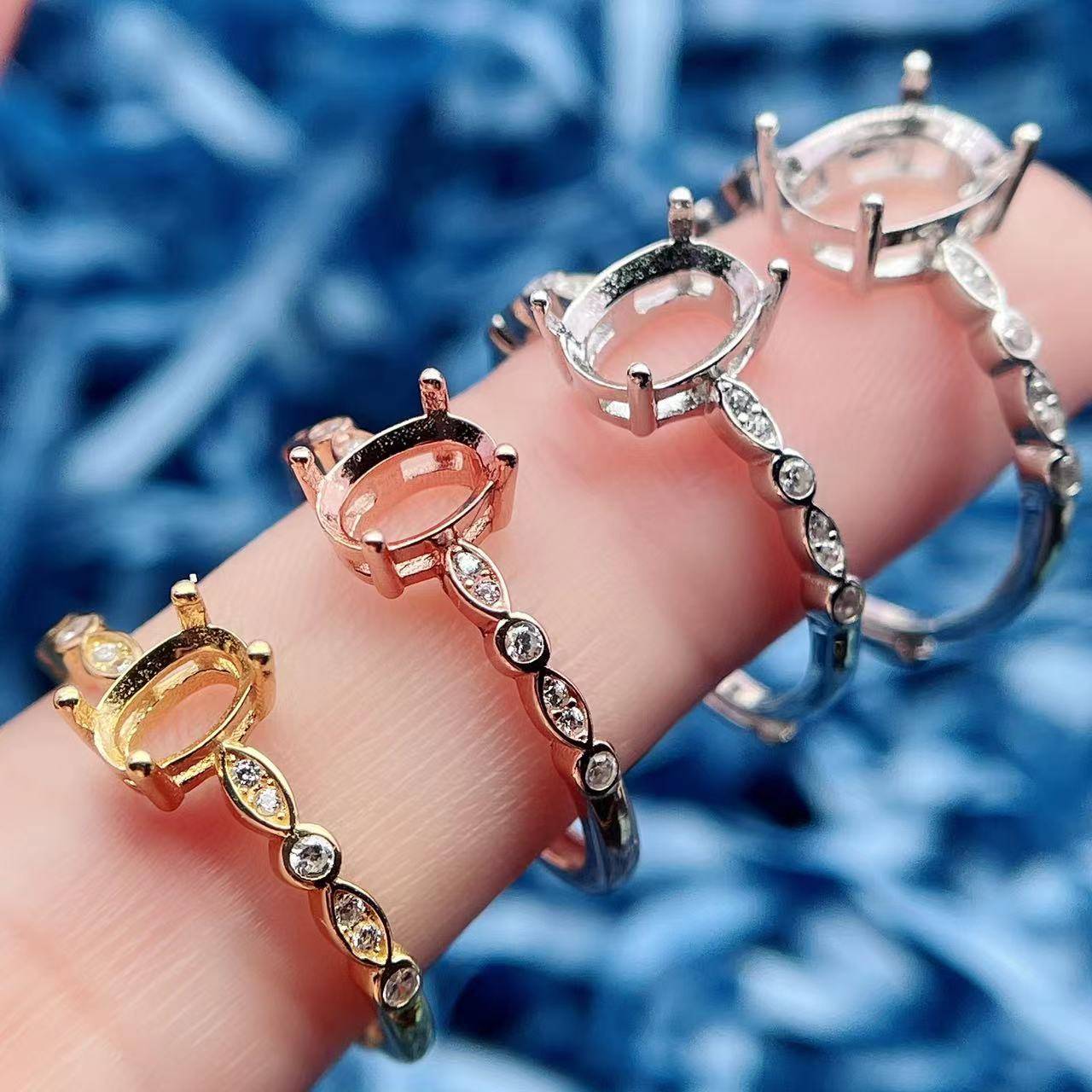 S925 ring empty elliptical multi -dimensional simple and exquisite ring custard silver
