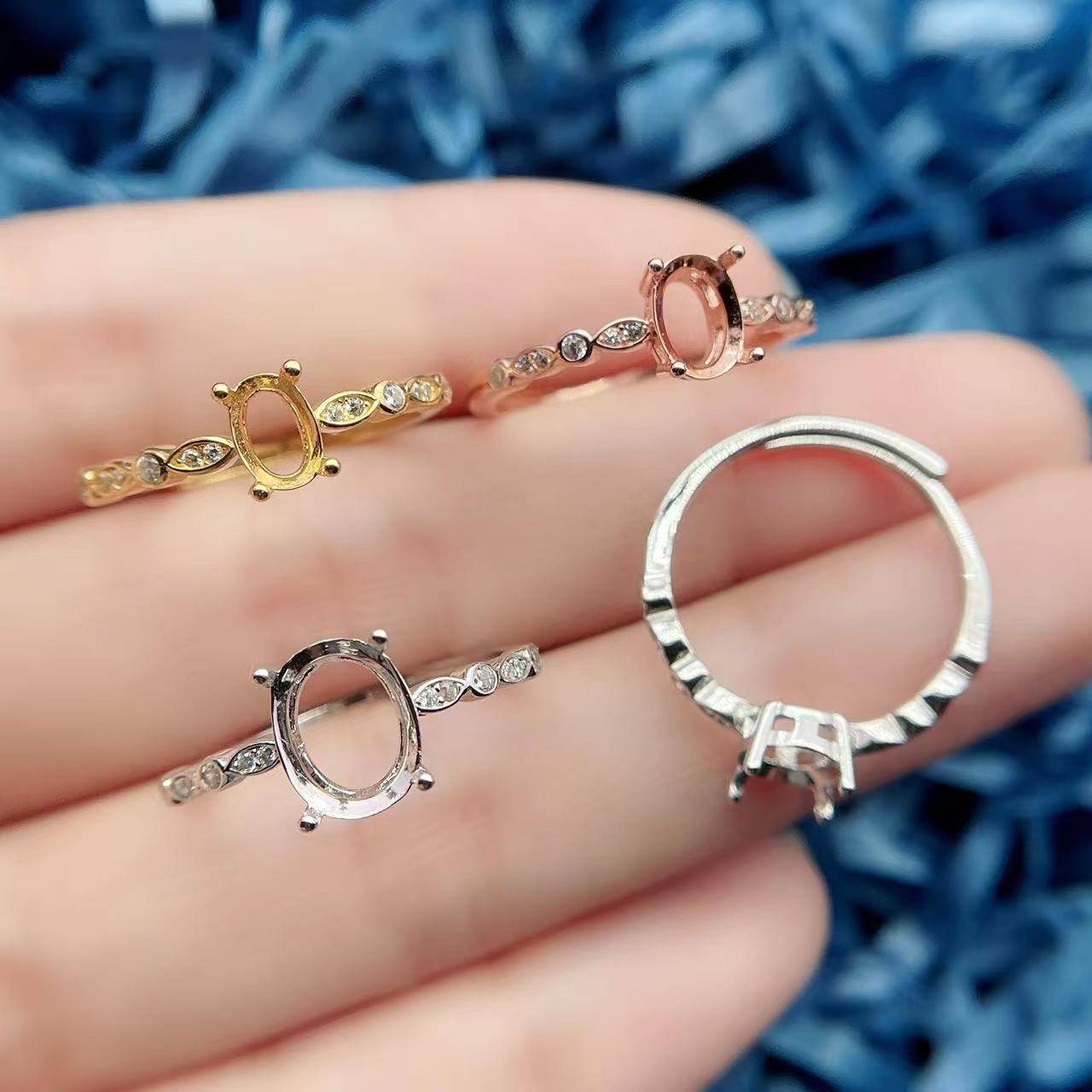 S925 ring empty elliptical multi -dimensional simple and exquisite ring custard silver