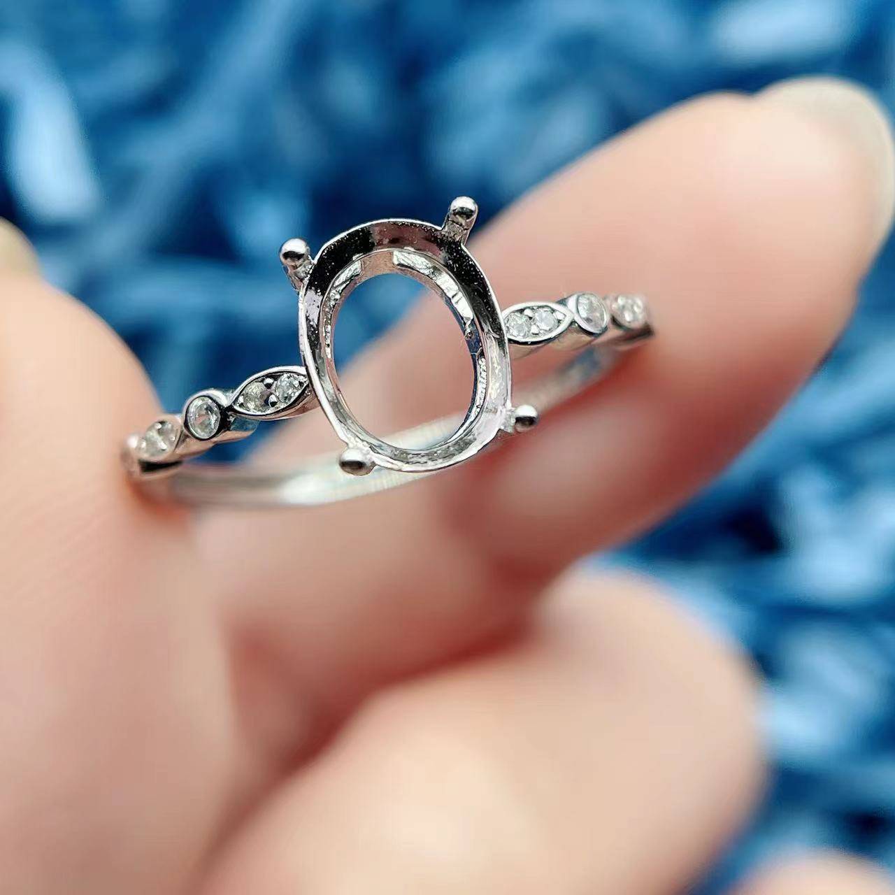 S925 ring empty elliptical multi -dimensional simple and exquisite ring custard silver