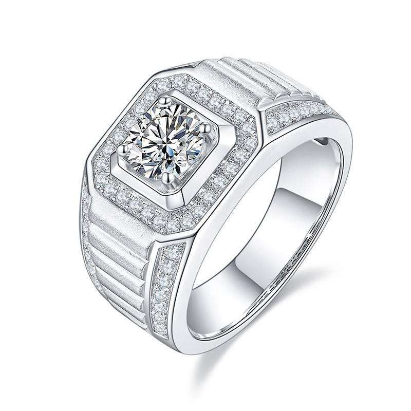 Sterling silver inlaid Mossan Stone ring cross -border new domineering ring micro -mosaic multi -diamond jewelry