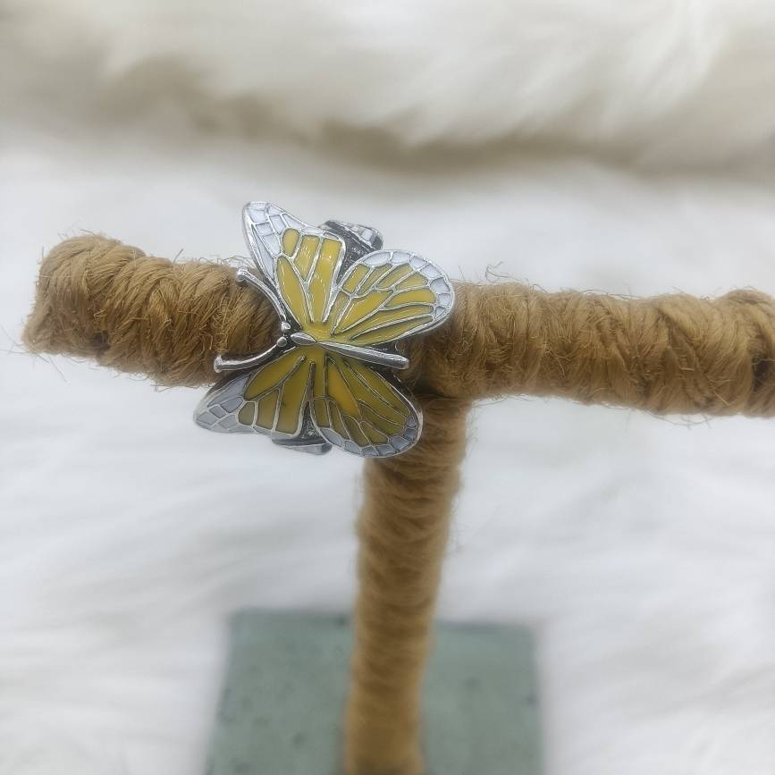3 European and American original single fashion trendy temperament versatile exquisite luxury, simple, personalized silver -plated silver drop oil butterfly ring