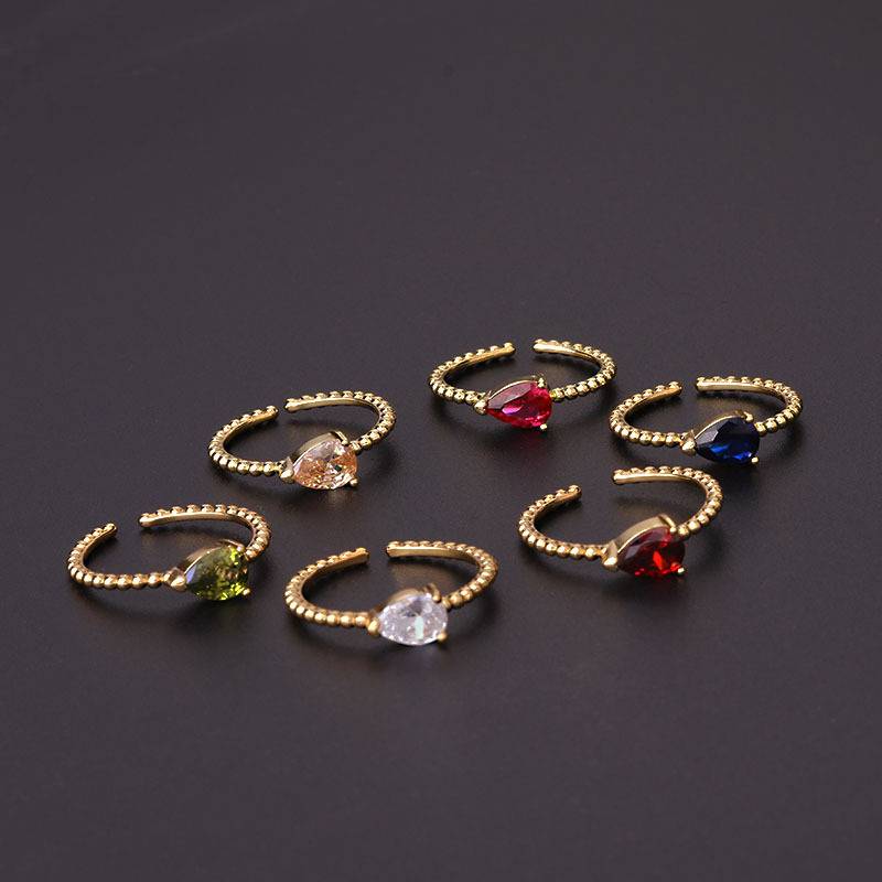 Color water drops vermiculite ring European and American hand accessories adjustable simple wave bead opening ring fingerprint fashion jewelry