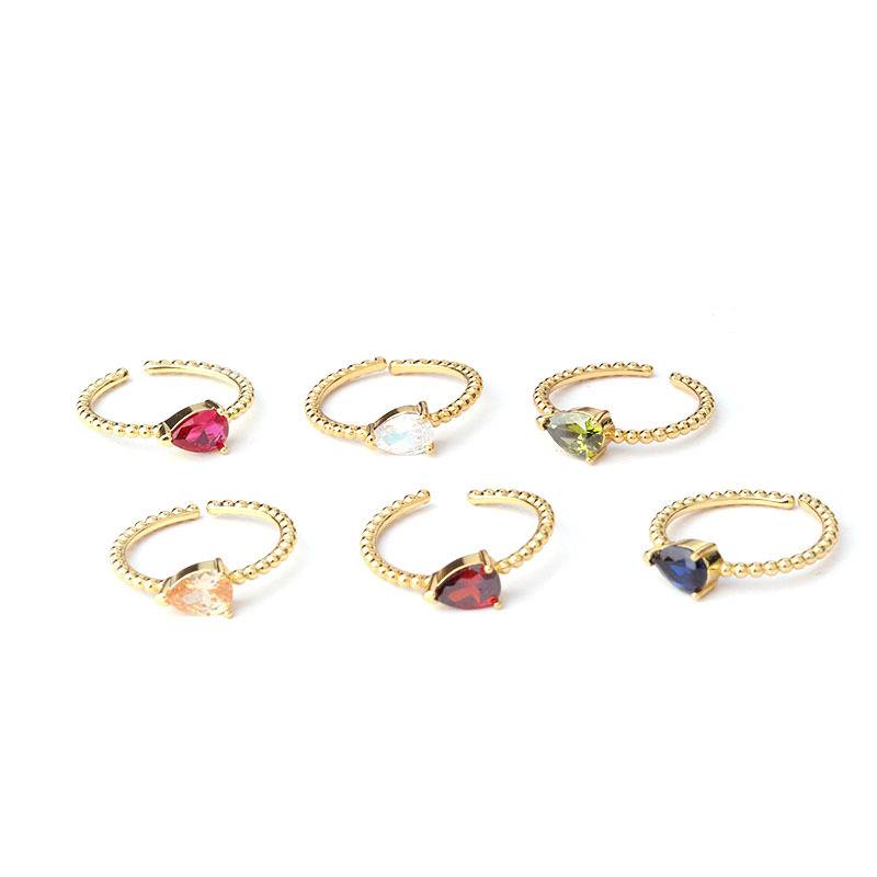 Color water drops vermiculite ring European and American hand accessories adjustable simple wave bead opening ring fingerprint fashion jewelry