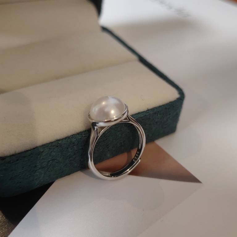 Lan Sheng Tian Ran Magnoma Mabe -shaped pearl ring simple and wild temperament S925 Silver opening adjustable