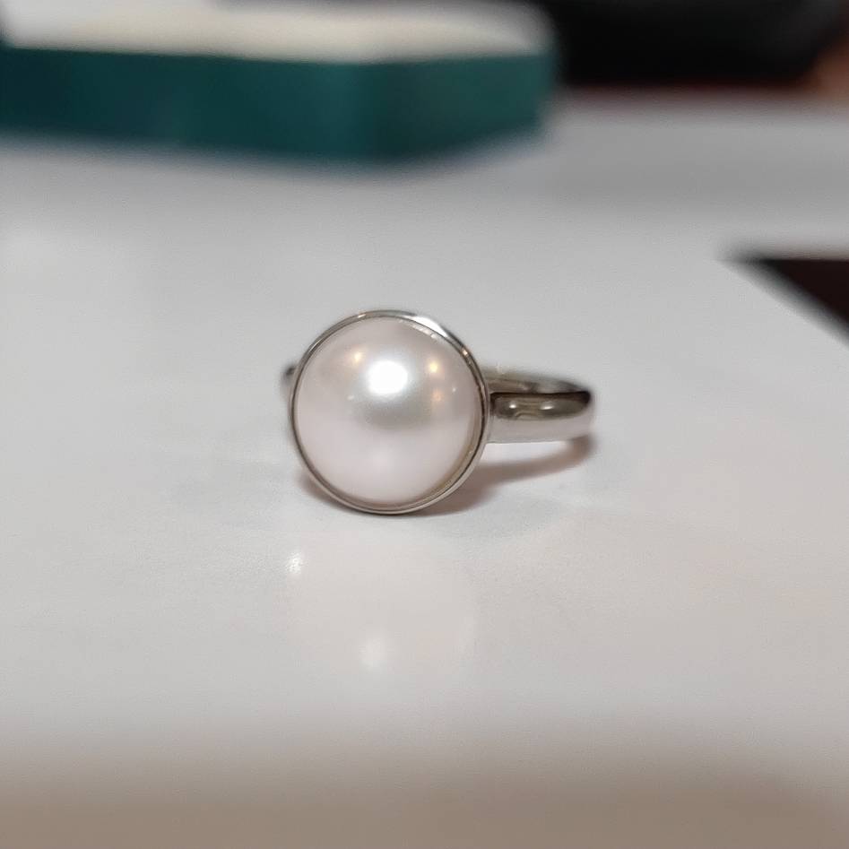 Lan Sheng Tian Ran Magnoma Mabe -shaped pearl ring simple and wild temperament S925 Silver opening adjustable