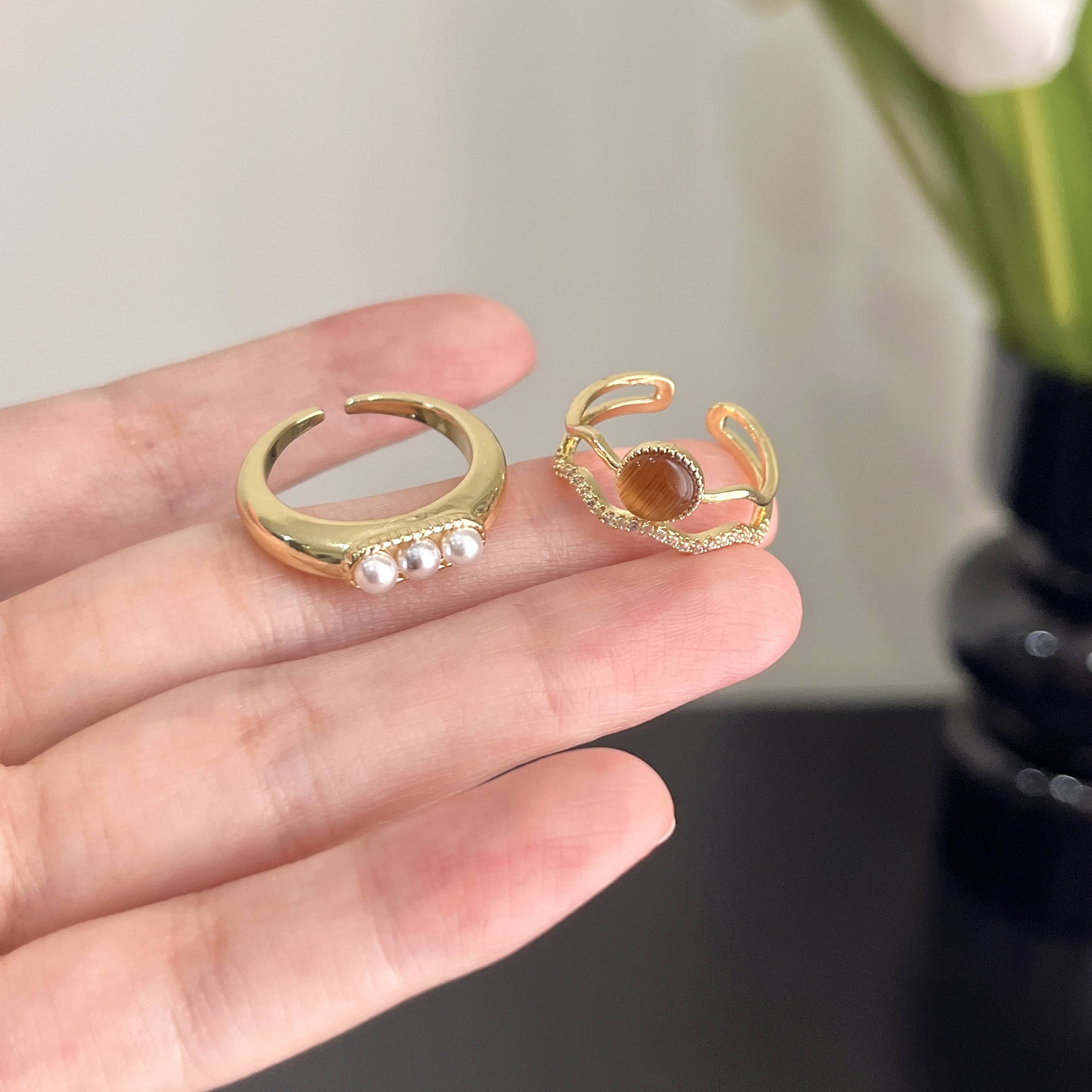 French retro cat's eye stone ring female fashion personality personality vermiculite double -layer niche design opening ring 2024 new model