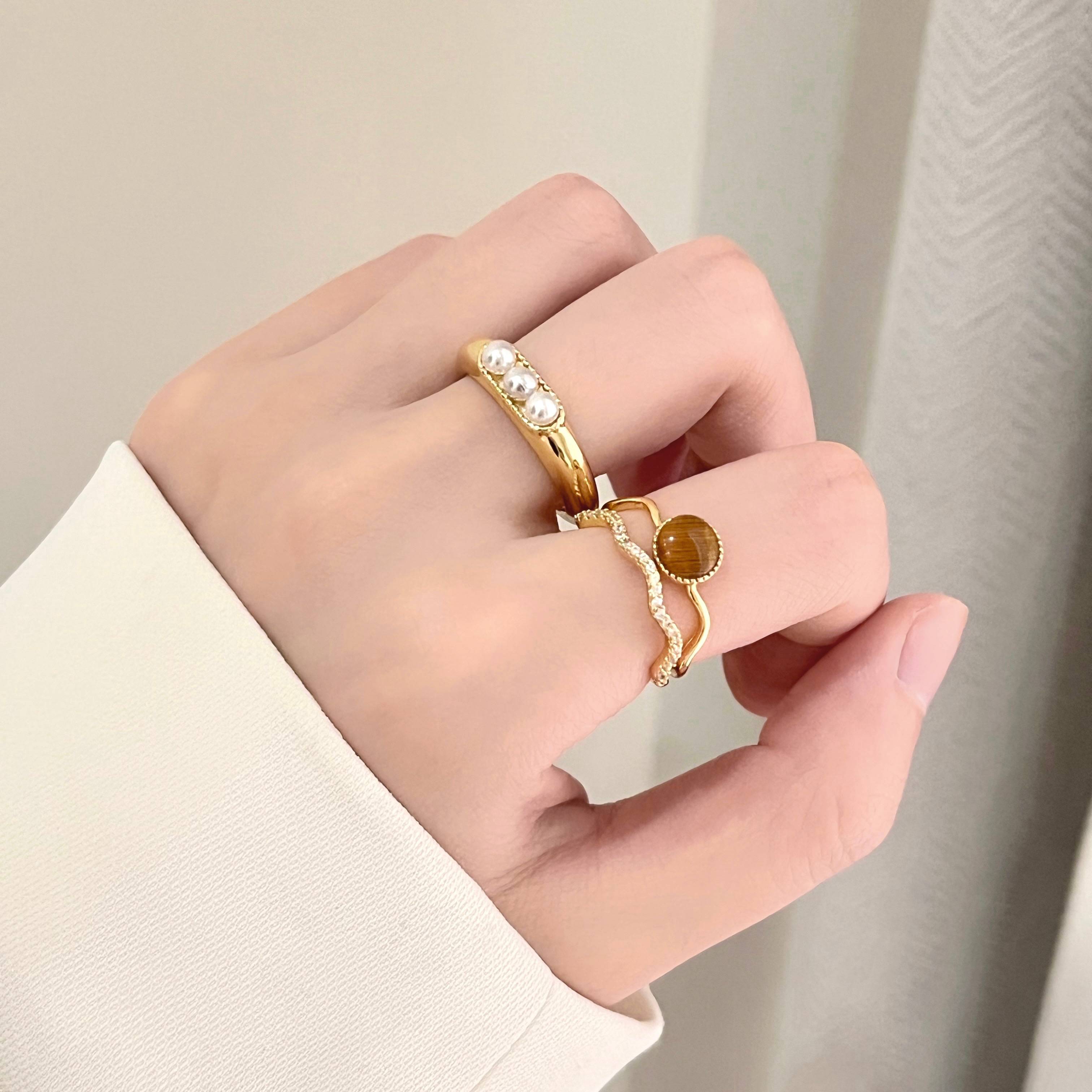 French retro cat's eye stone ring female fashion personality personality vermiculite double -layer niche design opening ring 2024 new model