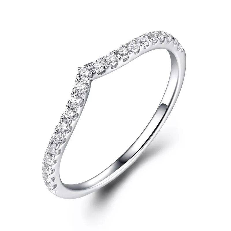 Pure silver versatile temperament V shaped Mossian stone ring V -shaped simple and fashionable ring female fine row diamond tail ring
