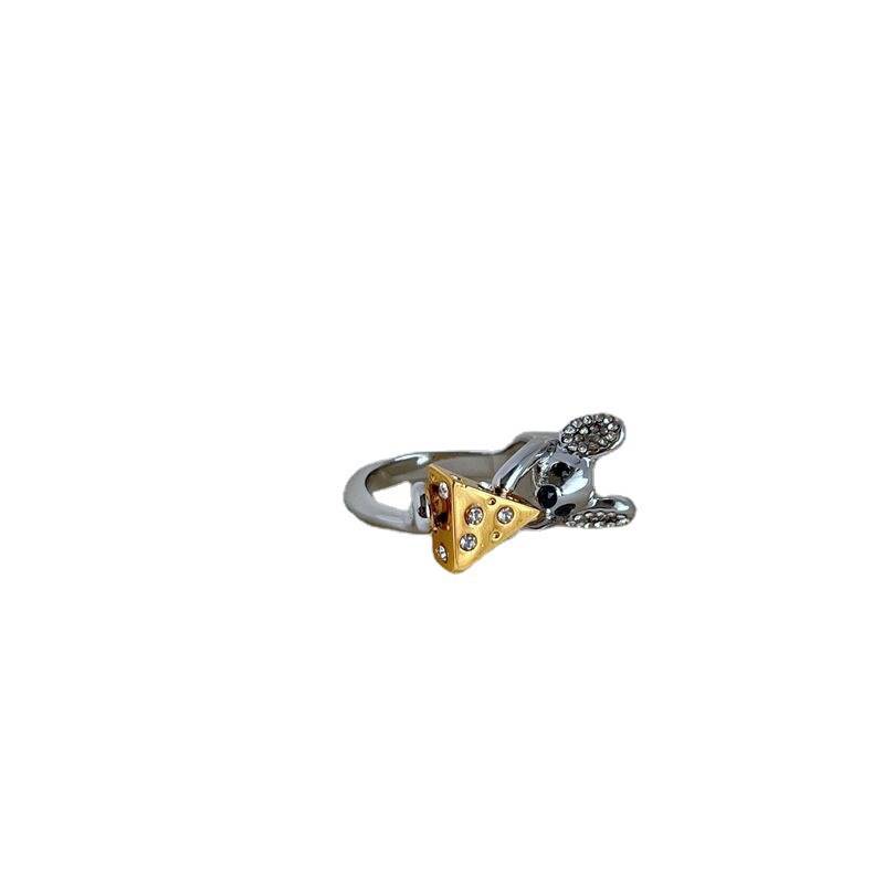 New fashion light luxury trend Simple commute niche design cute diamond inlaid cheese and mouse ring jz7
