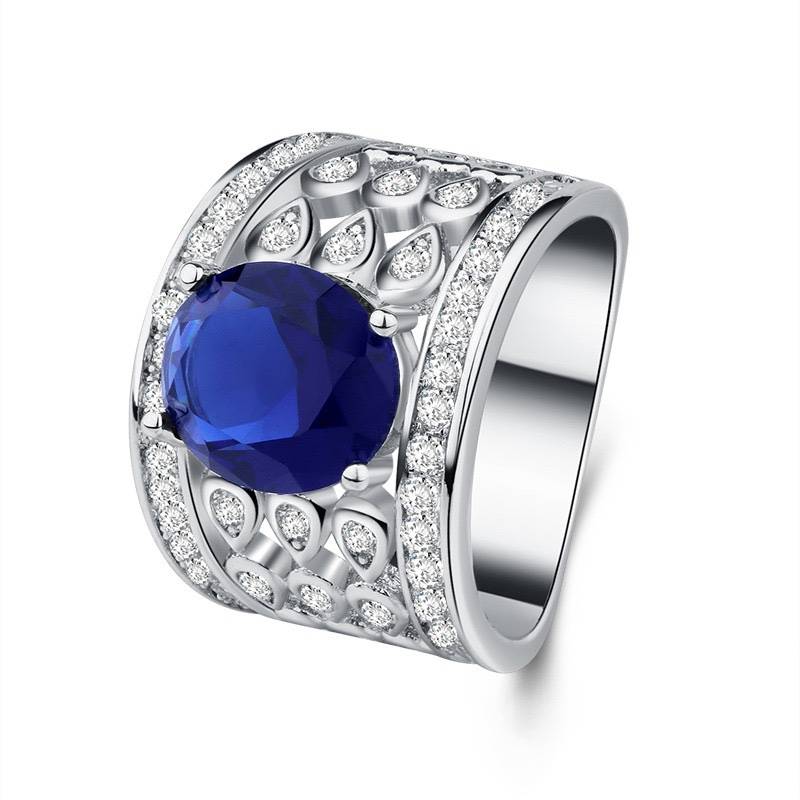 Copper vermiculite electroplated jewelry European and American hollow retro net sapphire rings women European and American popular hand ornaments