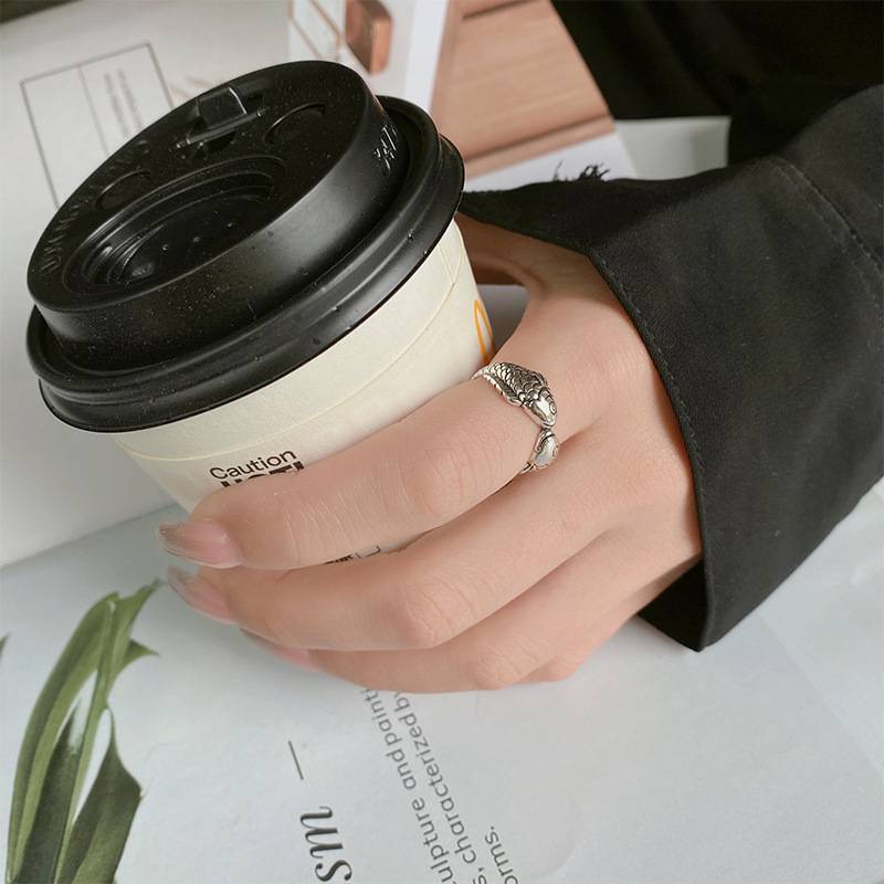 European and American new Thai silver cute carp ring female retro old age, old age, ring handle jewelry