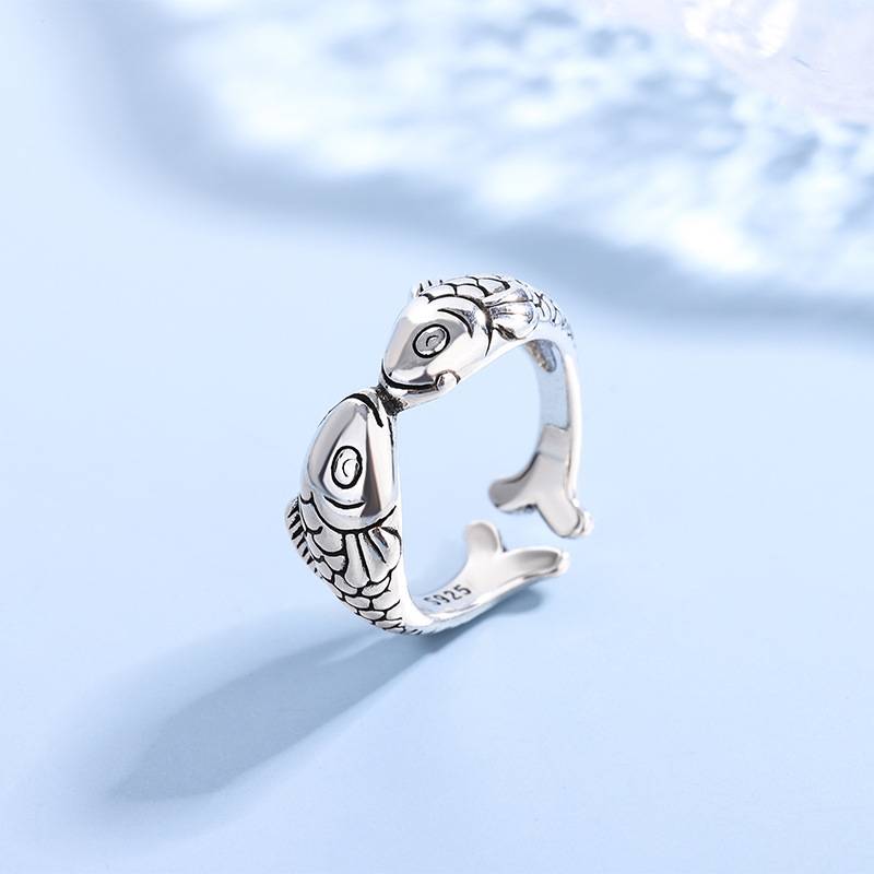 European and American new Thai silver cute carp ring female retro old age, old age, ring handle jewelry