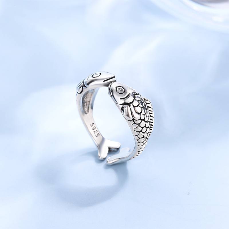 European and American new Thai silver cute carp ring female retro old age, old age, ring handle jewelry