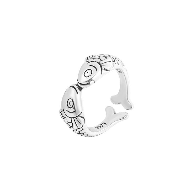 European and American new Thai silver cute carp ring female retro old age, old age, ring handle jewelry