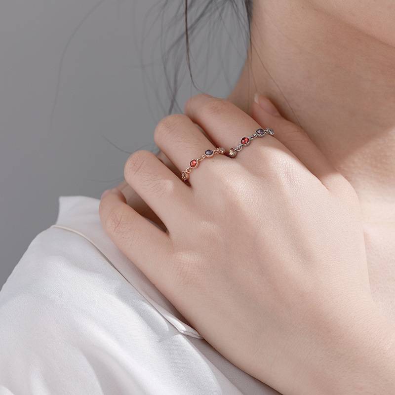 S925 sterling silver rings Female Japanese and Korean vermiculite opening rings accessories source