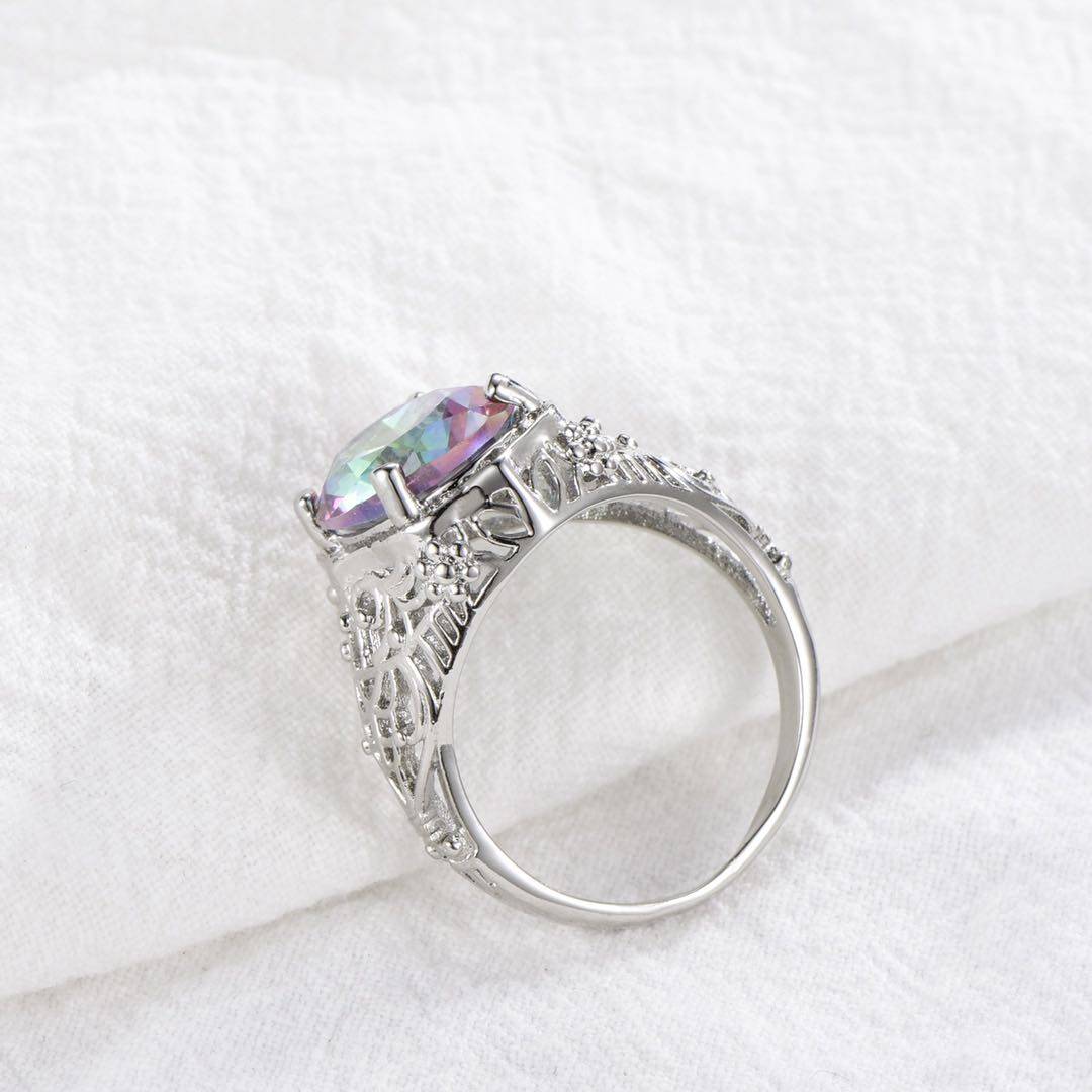 New product WISH hot selling jewelry colorful round vermiculite ring European and American retro rings jewelry ring women