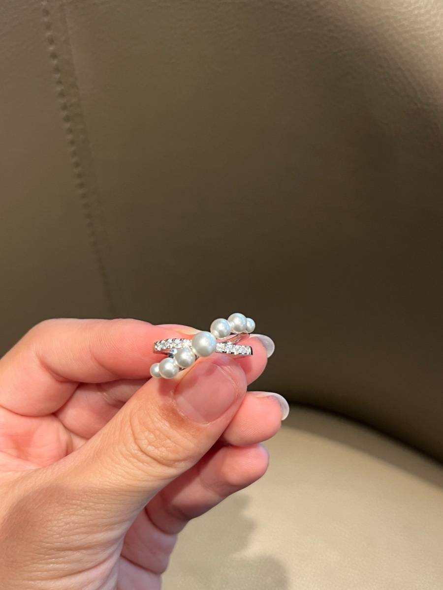 24 new S925 sterling silver -style cross -pearl rings Female flash drill stitching irregular niche high -level sense