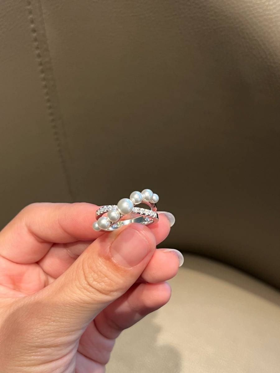 24 new S925 sterling silver -style cross -pearl rings Female flash drill stitching irregular niche high -level sense