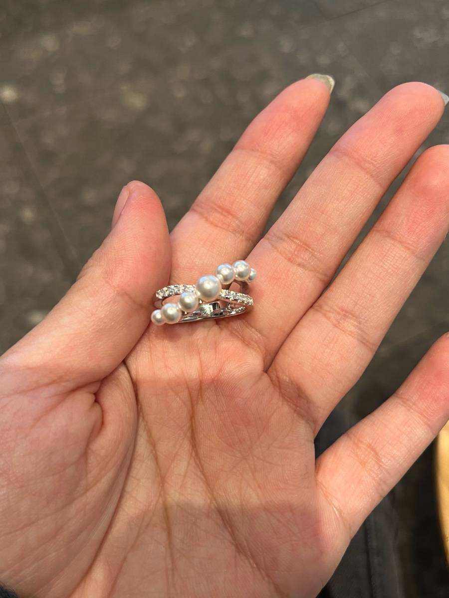 24 new S925 sterling silver -style cross -pearl rings Female flash drill stitching irregular niche high -level sense