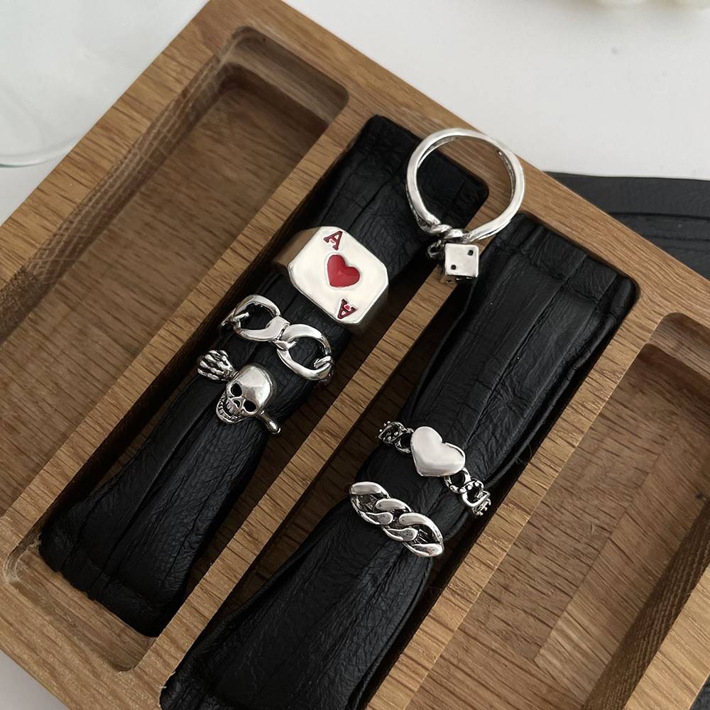 Jewelry Gothic Creative Dice Ring Set Poker Chain Love Skull 6 -piece Ring