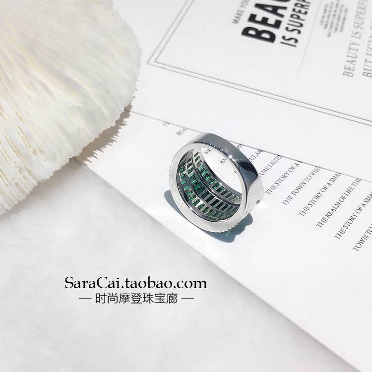 Fashion Modern Jewelry Gallery 925 Silver Single Light Shadow Liuli Borderly Step Drill Emerald Patriot Diamond Drill Wide Edition Ring