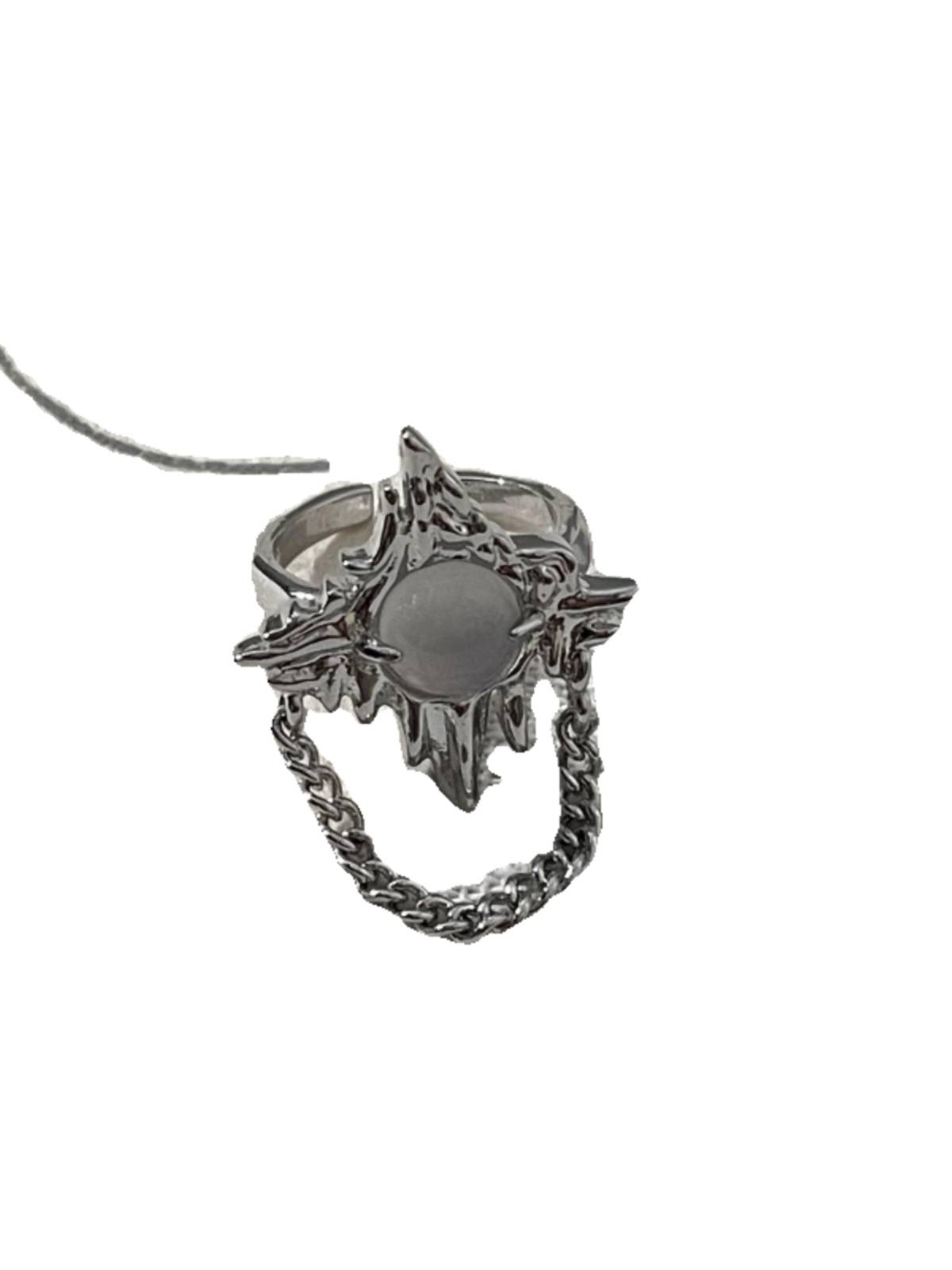Black Aunt Jewelry 2024 new light luxury niche high -level high -level sense of moonstone flow Soviet opening ring ring female ring female
