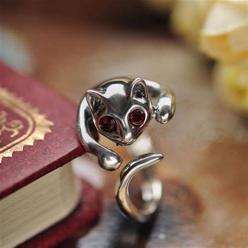 Speed Store European and American alloy diamond -inlaid personality opening cat ring cat ring rings
